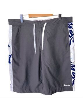 𝅺roots Gray White Board Shorts Drawstring Waist 4 Pockets Bermudas Size Large